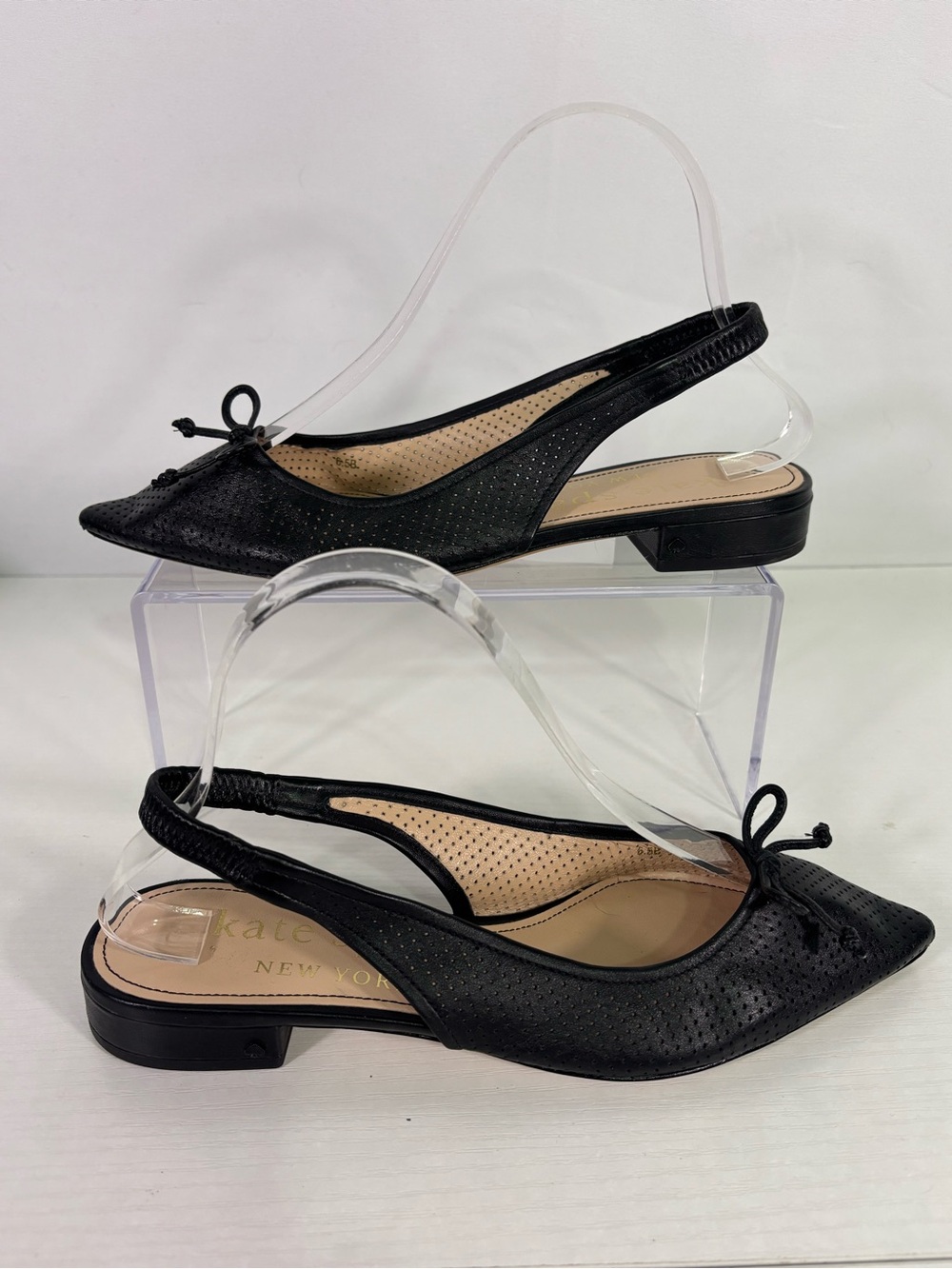 Kate Spade Veronica Slingback Flats Black Perforated Leather Bow Pointed Toe 6.5